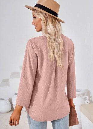 V-Neck Roll-Tap Sleeve Blouse - MimiStylez