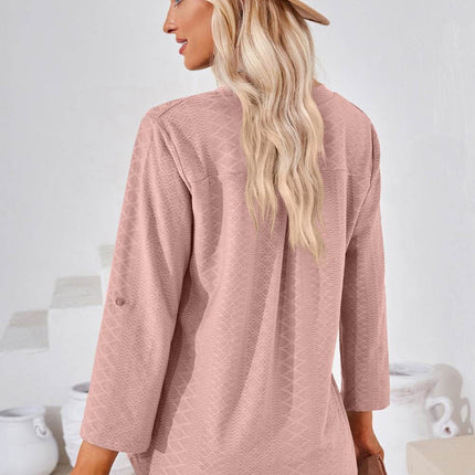 V-Neck Roll-Tap Sleeve Blouse - MimiStylez