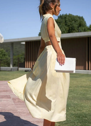 Cutout Mock Neck Sleeveless Ruched Dress - MimiStylez