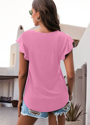 Ruffled Round Neck Cap Sleeve Blouse - MimiStylez