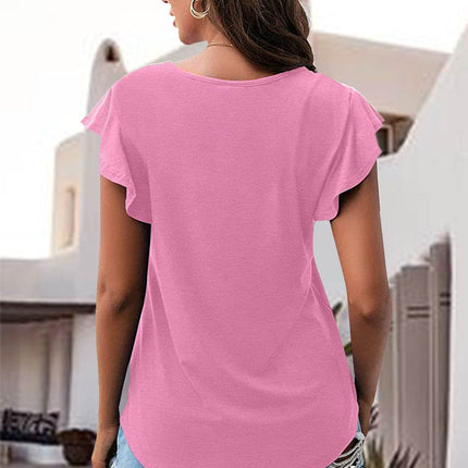 Ruffled Round Neck Cap Sleeve Blouse - MimiStylez