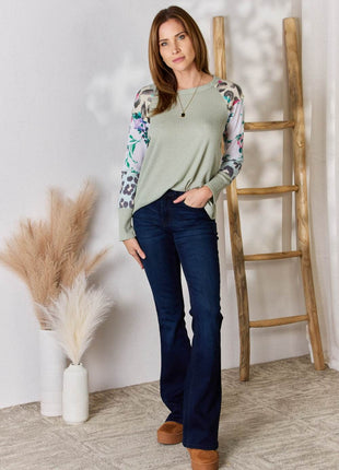 Hailey & Co Full Size Printed Round Neck Blouse - MimiStylez