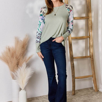Hailey & Co Full Size Printed Round Neck Blouse - MimiStylez
