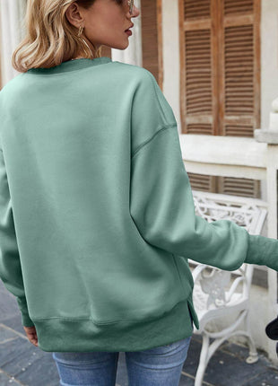 Dropped Shoulder Slit Sweatshirt - MimiStylez