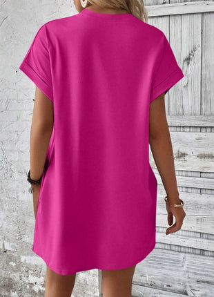 Round Neck Short Sleeve Mini Dress - MimiStylez