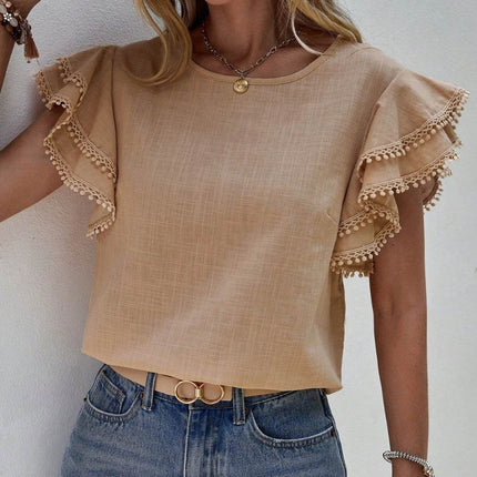 Ruffled Cap Sleeve Round Neck Blouse - MimiStylez