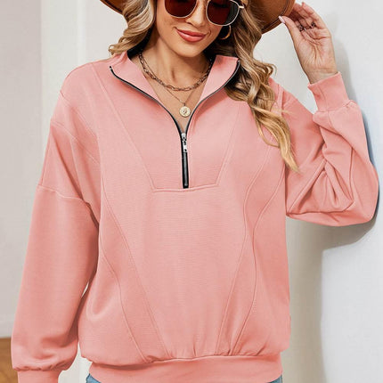 Half Zip Dropped Shoulder Sweatshirt - MimiStylez
