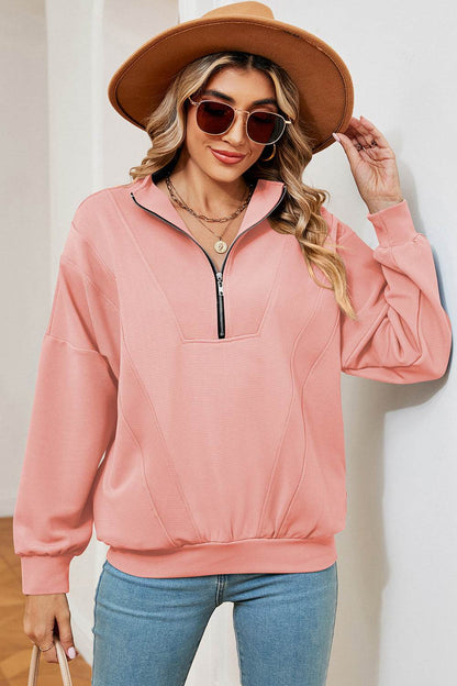 Half Zip Dropped Shoulder Sweatshirt - MimiStylez