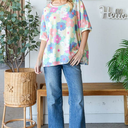 HOPELY Floral Waffle Oversized T-Shirt - MimiStylez