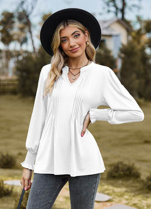 Notched Neck Flounce Sleeve Blouse - MimiStylez