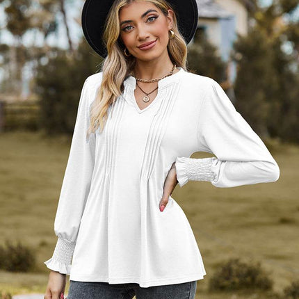 Notched Neck Flounce Sleeve Blouse - MimiStylez