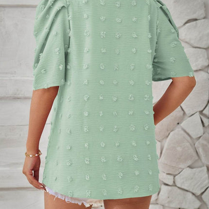 Swiss Dot Round Neck Short Sleeve Blouse - MimiStylez