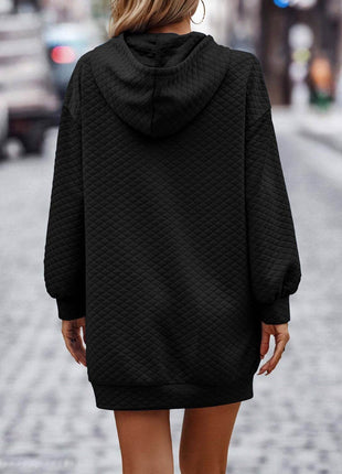 Textured Drawstring Tunic Hoodie - MimiStylez