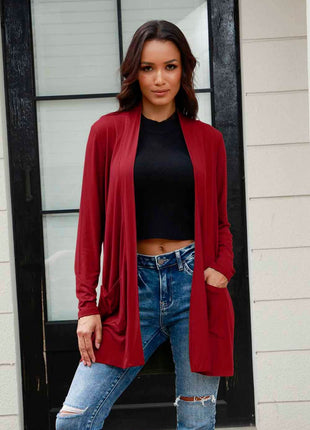 Basic Bae Full Size Open Front Long Sleeve Cardigan with Pockets - MimiStylez