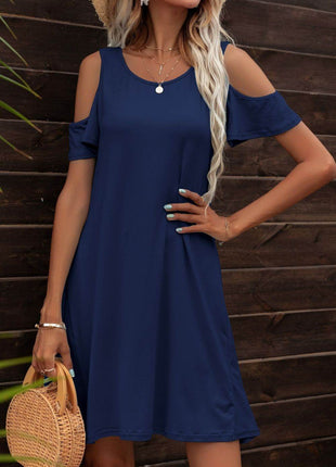 Floral Round Neck Cold-Shoulder Dress - MimiStylez