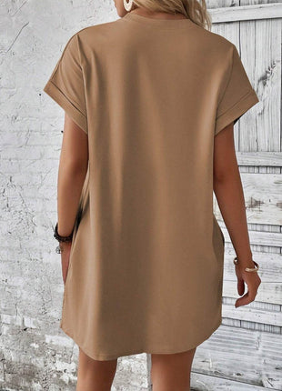 Round Neck Short Sleeve Mini Dress - MimiStylez