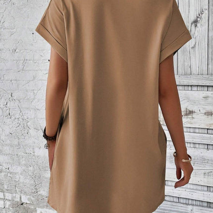 Round Neck Short Sleeve Mini Dress - MimiStylez