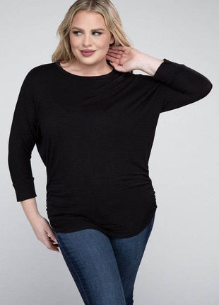 Plus Luxe Rayon Boat Neck 3/4 Sleeve Top - MimiStylez