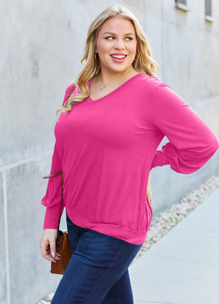 Basic Bae Full Size V-Neck Lantern Sleeve Blouse - MimiStylez