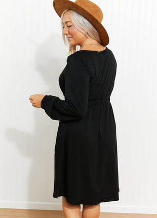 Scoop Neck Empire Waist Long Sleeve Mini Dress - MimiStylez