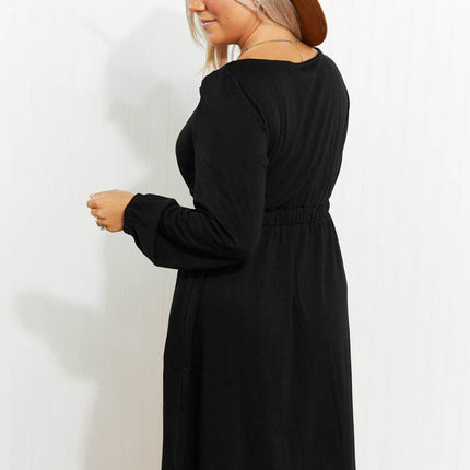 Scoop Neck Empire Waist Long Sleeve Mini Dress - MimiStylez