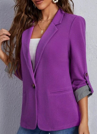 Lapel Collar Roll-Tab Sleeve Blazer - MimiStylez