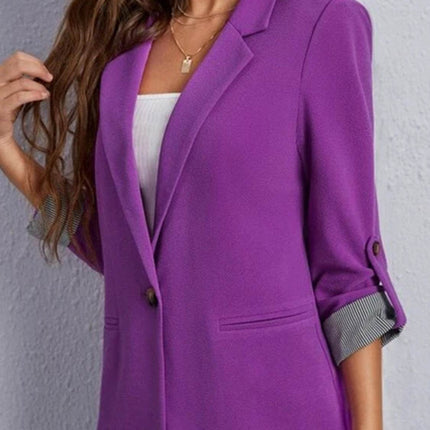 Lapel Collar Roll-Tab Sleeve Blazer - MimiStylez