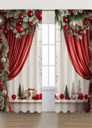 2PCs Curtain Christmas Series Curtain 3D Digital Printing