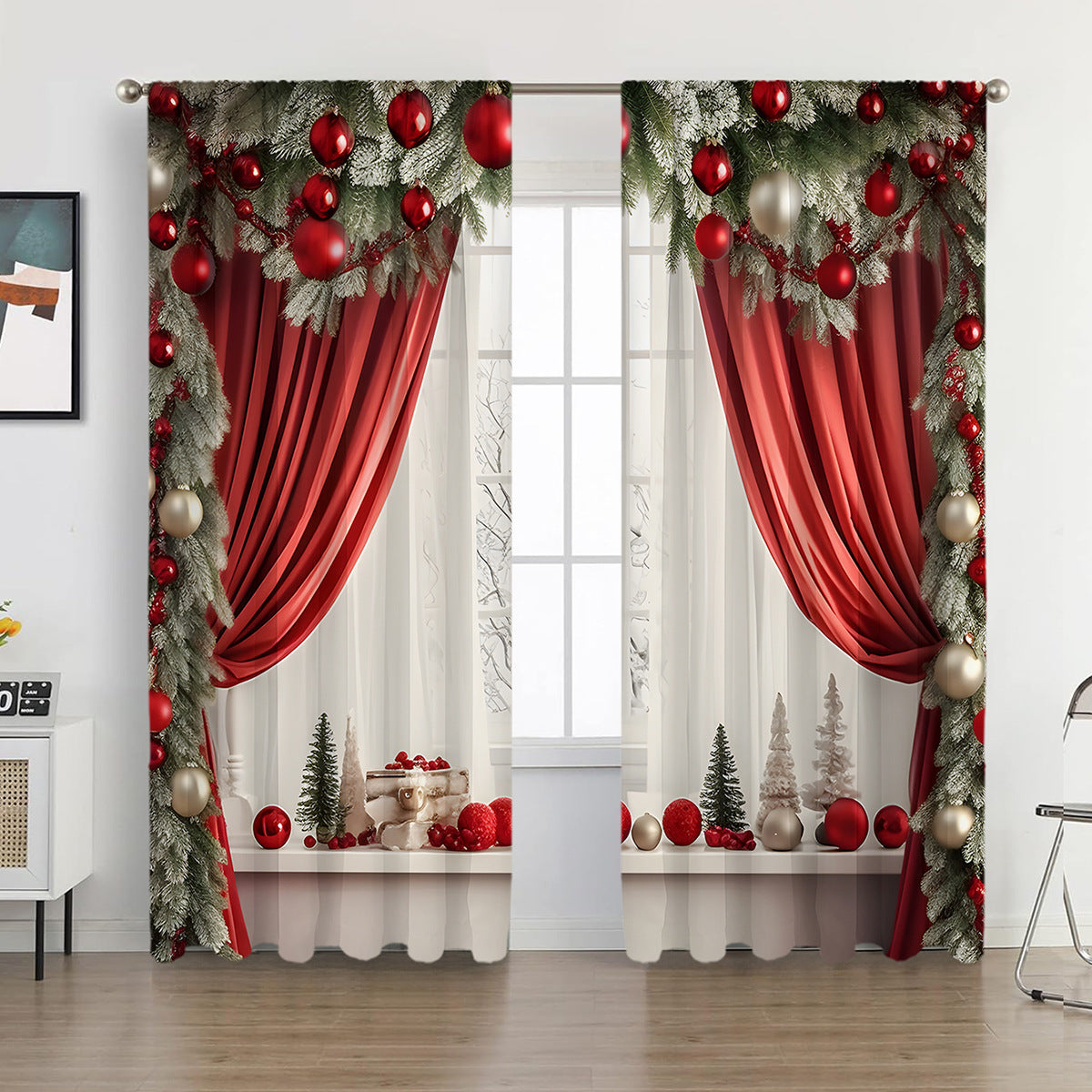 2PCs European Curtain Christmas Series Curtain Factory Generation 3D Digital Printing