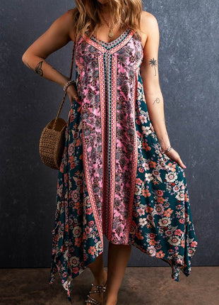 Printed V-Neck Midi Cami Dress - MimiStylez