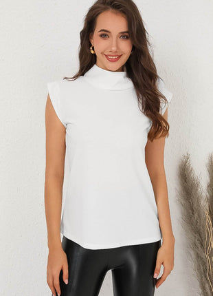 Mock Neck Cap Sleeve Blouse - MimiStylez