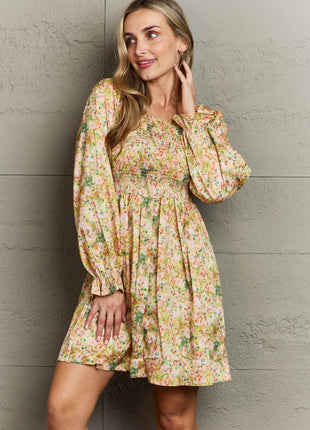 Floral Smocked Square Neck Dress - MimiStylez