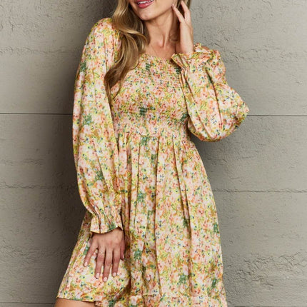 Floral Smocked Square Neck Dress - MimiStylez