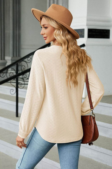 V-Neck Long Sleeve Blouse - MimiStylez