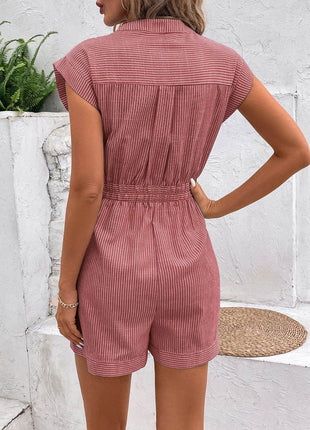Striped Notched Tie Waist Romper - MimiStylez