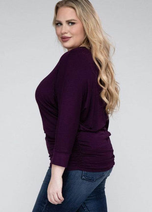 Plus Luxe Rayon Boat Neck 3/4 Sleeve Top - MimiStylez