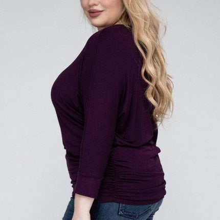 Plus Luxe Rayon Boat Neck 3/4 Sleeve Top - MimiStylez