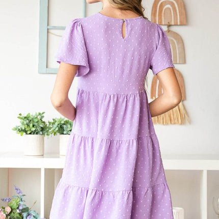Heimish Full Size Swiss Dot Short Sleeve Tiered Dress - MimiStylez