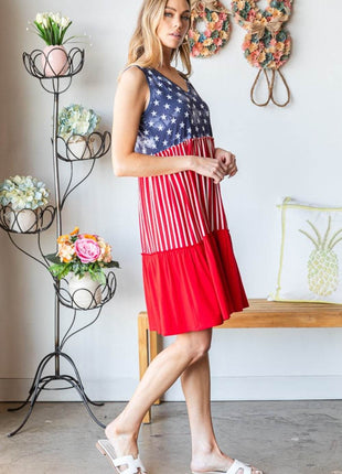 Heimish Full Size US Flag Theme Contrast Tank Dress - MimiStylez