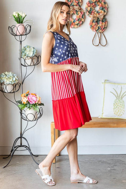 Heimish Full Size US Flag Theme Contrast Tank Dress - MimiStylez