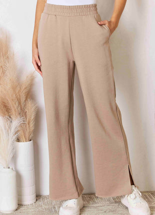 RISEN Wide Waistband Slit Wide Leg Pants - MimiStylez