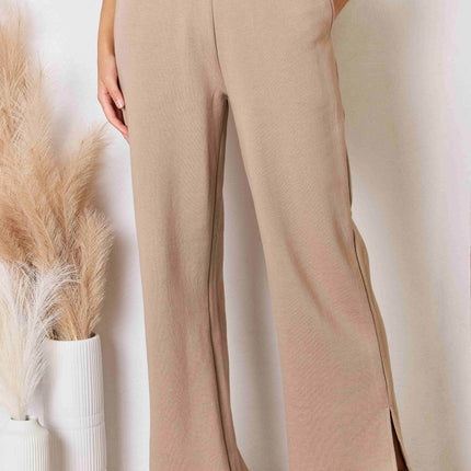 RISEN Wide Waistband Slit Wide Leg Pants - MimiStylez