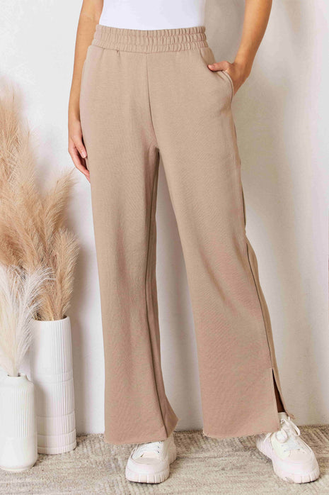 RISEN Wide Waistband Slit Wide Leg Pants - MimiStylez