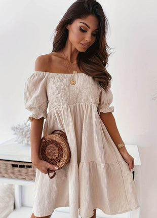 Full Size Ruffled Off-Shoulder Short Sleeve Dress - MimiStylez