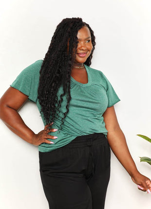 Double Take Ruched V-Neck Short Sleeve T-Shirt - MimiStylez