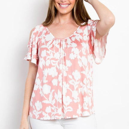 Be Stage Foral Cold Shoulder Top - MimiStylez