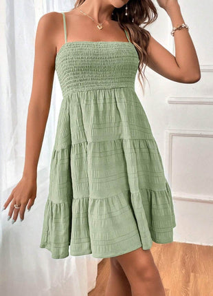 Smocked Tiered Sleeveless Mini Dress - MimiStylez