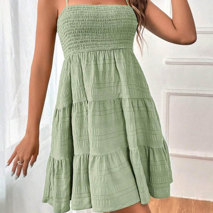 Smocked Tiered Sleeveless Mini Dress - MimiStylez