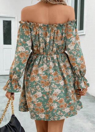 Floral Off-Shoulder Flounce Sleeve Dress - MimiStylez