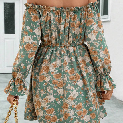 Floral Off-Shoulder Flounce Sleeve Dress - MimiStylez